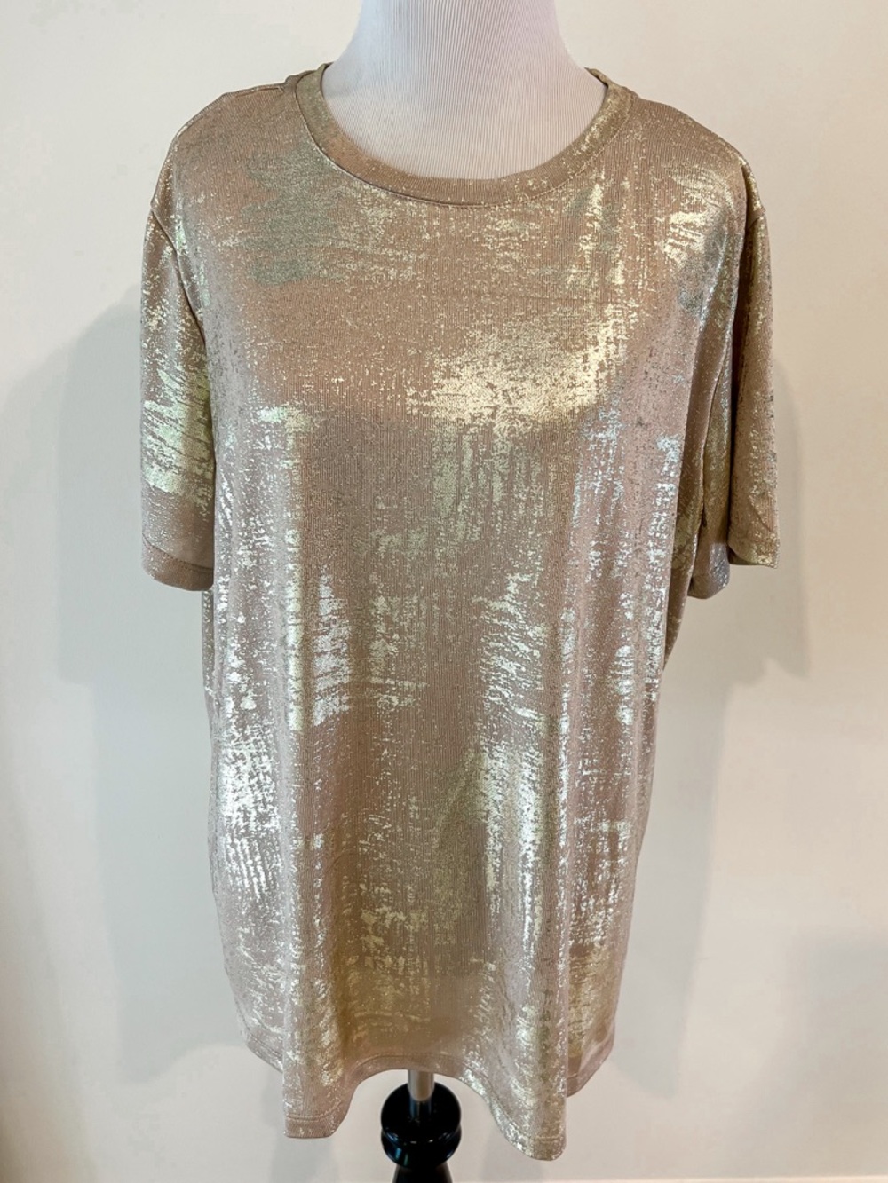 NWT Park and Main Gold Metallic Shimmer Crew Neck Tee Shirt Top Womens Sz XL